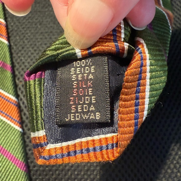 Oak Hall Striped Green and Orange Men's Tie - Picture 4 of 5